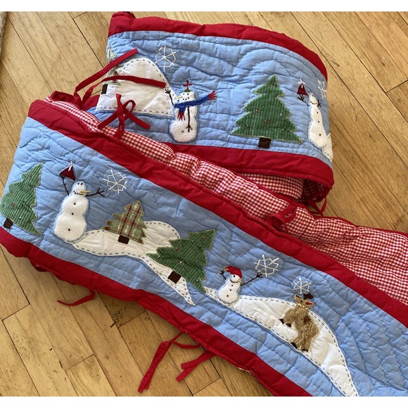 COPY - Pottery Barn Kids Quilted Textured Bumper WINTER WONDERLAND Hard to Find - Picture 1 of 11